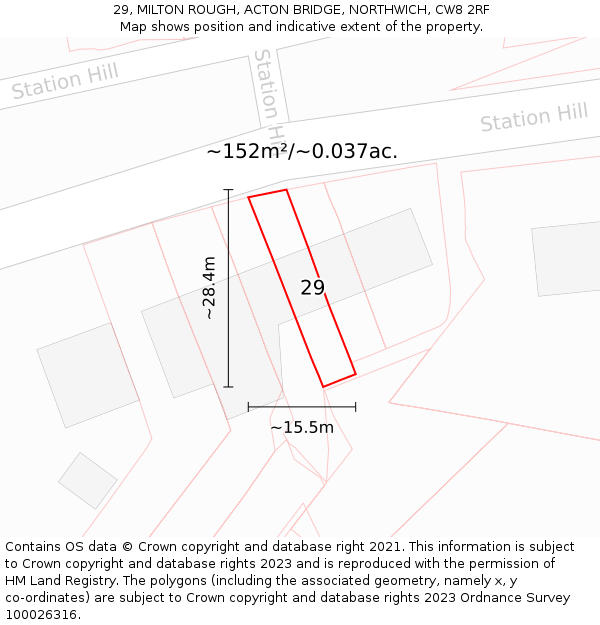 29, MILTON ROUGH, ACTON BRIDGE, NORTHWICH, CW8 2RF: Plot and title map