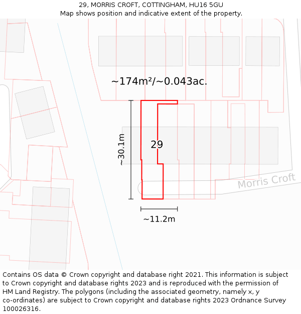 29, MORRIS CROFT, COTTINGHAM, HU16 5GU: Plot and title map