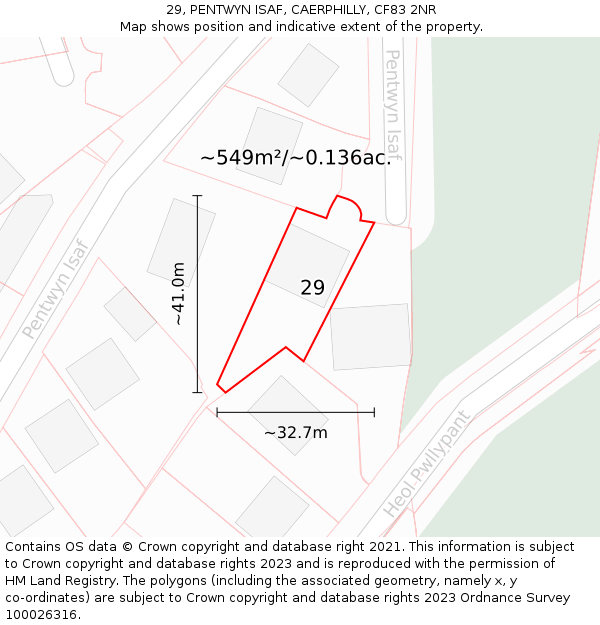 29, PENTWYN ISAF, CAERPHILLY, CF83 2NR: Plot and title map
