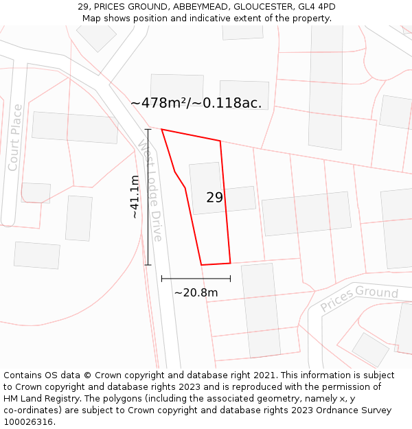 29, PRICES GROUND, ABBEYMEAD, GLOUCESTER, GL4 4PD: Plot and title map