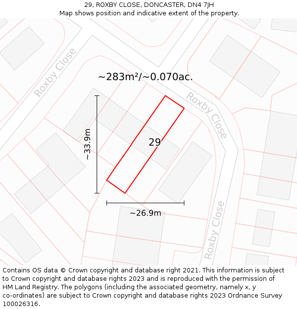 29, ROXBY CLOSE, DONCASTER, DN4 7JH: Plot and title map
