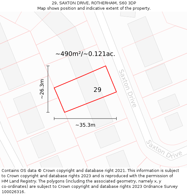 29, SAXTON DRIVE, ROTHERHAM, S60 3DP: Plot and title map