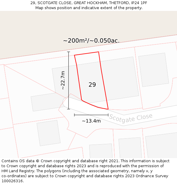 29, SCOTGATE CLOSE, GREAT HOCKHAM, THETFORD, IP24 1PF: Plot and title map
