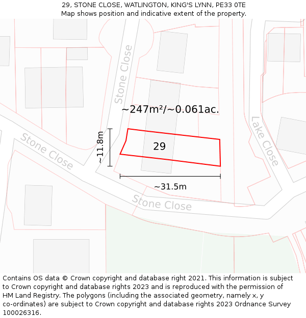 29, STONE CLOSE, WATLINGTON, KING'S LYNN, PE33 0TE: Plot and title map
