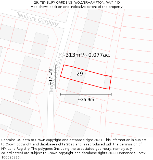 29, TENBURY GARDENS, WOLVERHAMPTON, WV4 4JD: Plot and title map