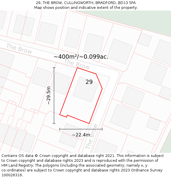 29, THE BROW, CULLINGWORTH, BRADFORD, BD13 5FA: Plot and title map