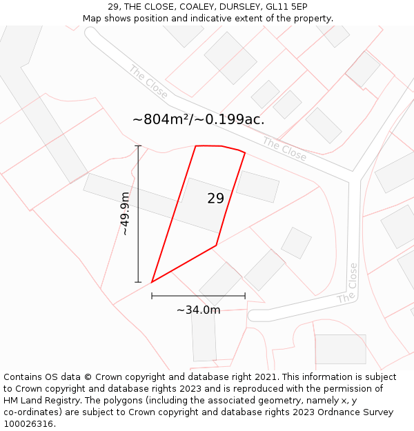 29, THE CLOSE, COALEY, DURSLEY, GL11 5EP: Plot and title map