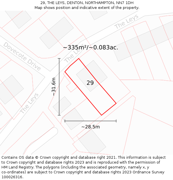 29, THE LEYS, DENTON, NORTHAMPTON, NN7 1DH: Plot and title map