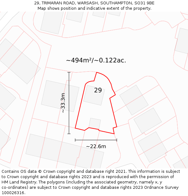 29, TRIMARAN ROAD, WARSASH, SOUTHAMPTON, SO31 9BE: Plot and title map