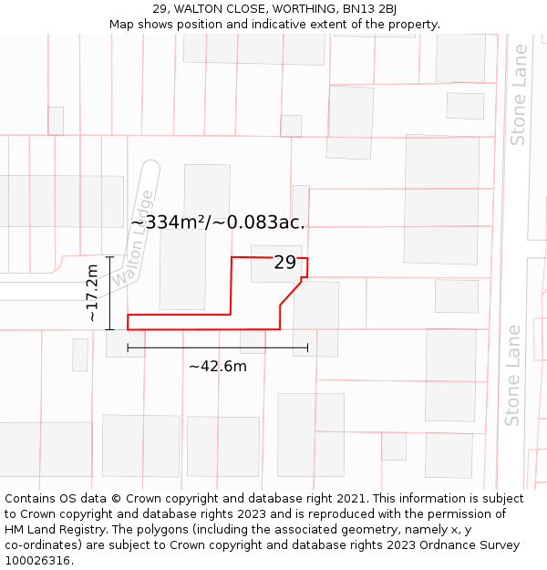 29, WALTON CLOSE, WORTHING, BN13 2BJ: Plot and title map