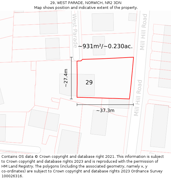 29, WEST PARADE, NORWICH, NR2 3DN: Plot and title map