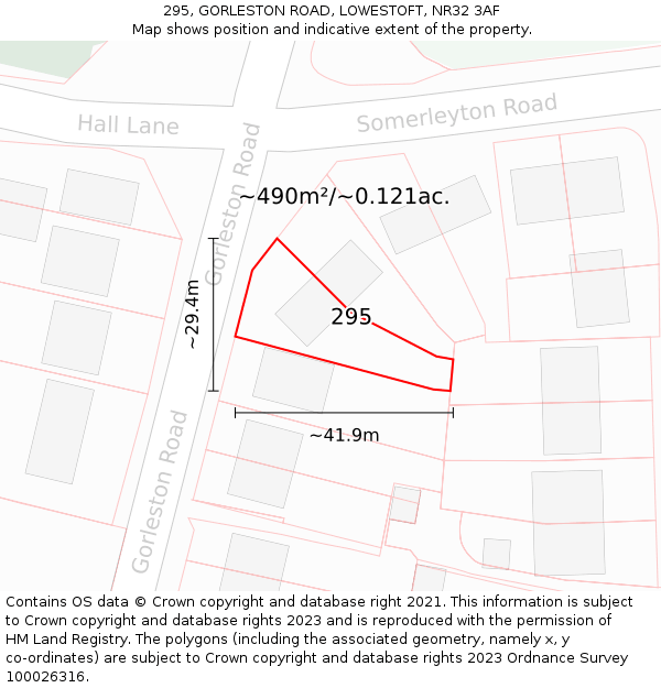 295, GORLESTON ROAD, LOWESTOFT, NR32 3AF: Plot and title map