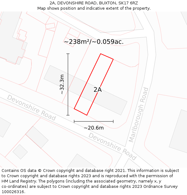 2A, DEVONSHIRE ROAD, BUXTON, SK17 6RZ: Plot and title map