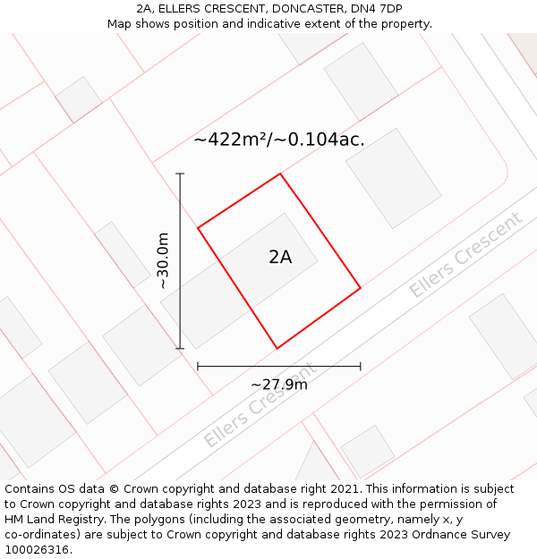 2A, ELLERS CRESCENT, DONCASTER, DN4 7DP: Plot and title map