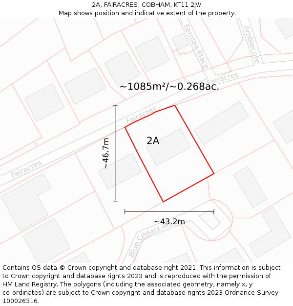 2A, FAIRACRES, COBHAM, KT11 2JW: Plot and title map