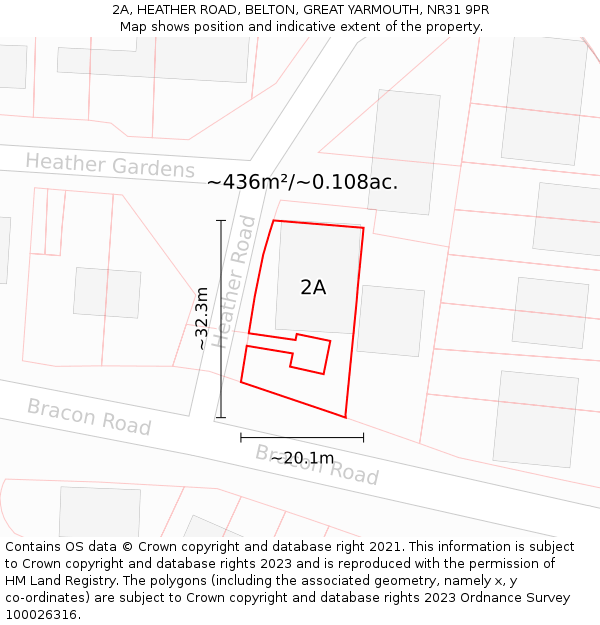 2A, HEATHER ROAD, BELTON, GREAT YARMOUTH, NR31 9PR: Plot and title map