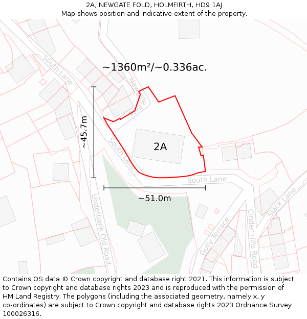 2A, NEWGATE FOLD, HOLMFIRTH, HD9 1AJ: Plot and title map