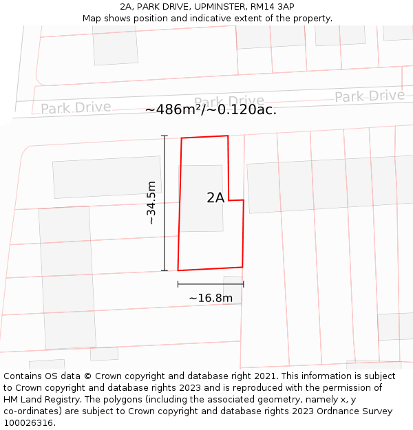 2A, PARK DRIVE, UPMINSTER, RM14 3AP: Plot and title map