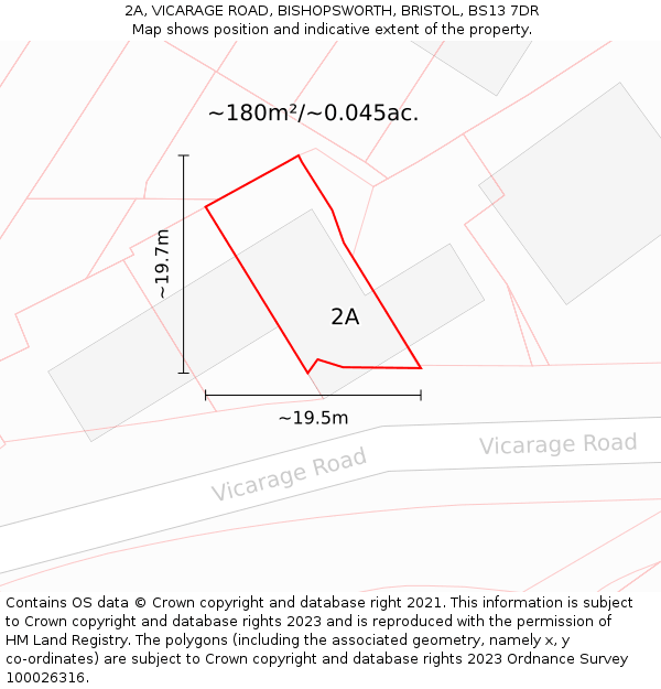 2A, VICARAGE ROAD, BISHOPSWORTH, BRISTOL, BS13 7DR: Plot and title map
