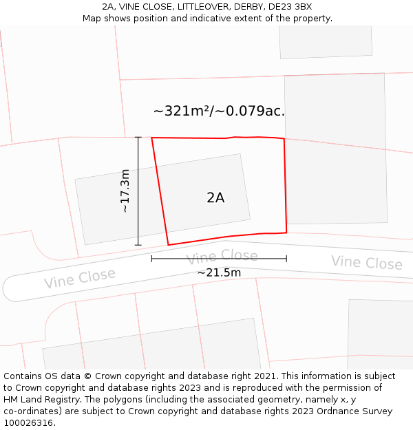 2A, VINE CLOSE, LITTLEOVER, DERBY, DE23 3BX: Plot and title map