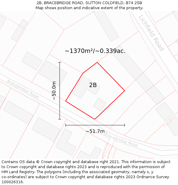2B, BRACEBRIDGE ROAD, SUTTON COLDFIELD, B74 2SB: Plot and title map