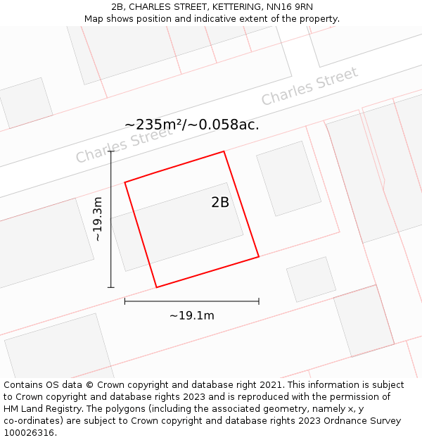 2B, CHARLES STREET, KETTERING, NN16 9RN: Plot and title map