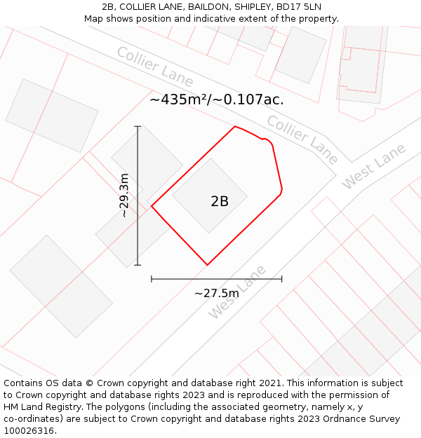 2B, COLLIER LANE, BAILDON, SHIPLEY, BD17 5LN: Plot and title map