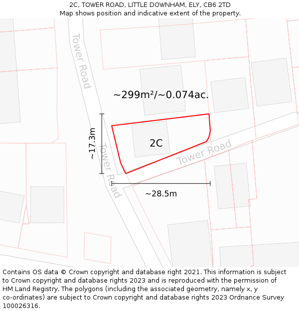 2C, TOWER ROAD, LITTLE DOWNHAM, ELY, CB6 2TD: Plot and title map
