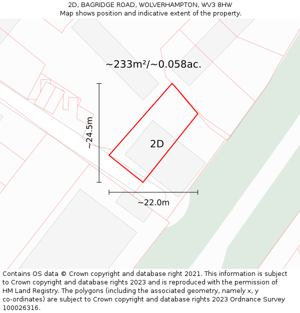 2D, BAGRIDGE ROAD, WOLVERHAMPTON, WV3 8HW: Plot and title map
