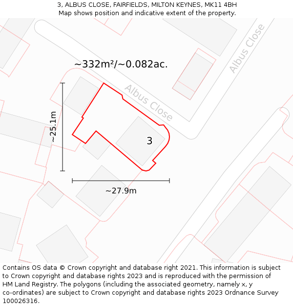 3, ALBUS CLOSE, FAIRFIELDS, MILTON KEYNES, MK11 4BH: Plot and title map