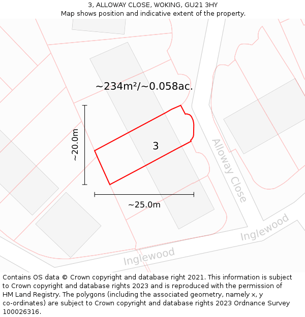 3, ALLOWAY CLOSE, WOKING, GU21 3HY: Plot and title map