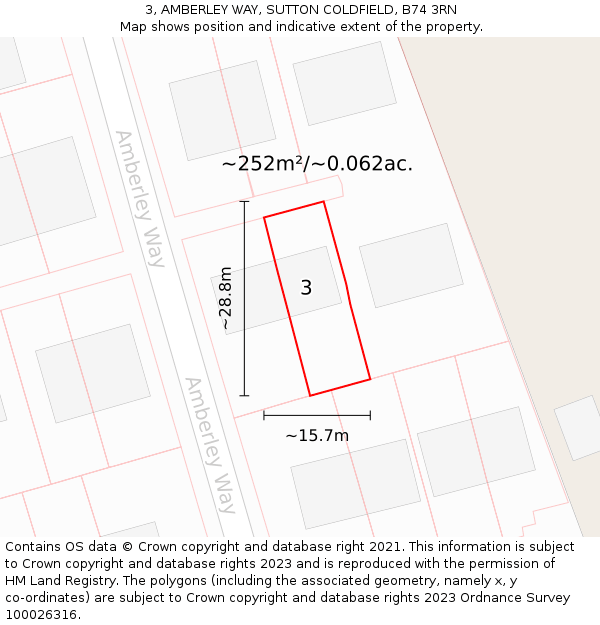 3, AMBERLEY WAY, SUTTON COLDFIELD, B74 3RN: Plot and title map