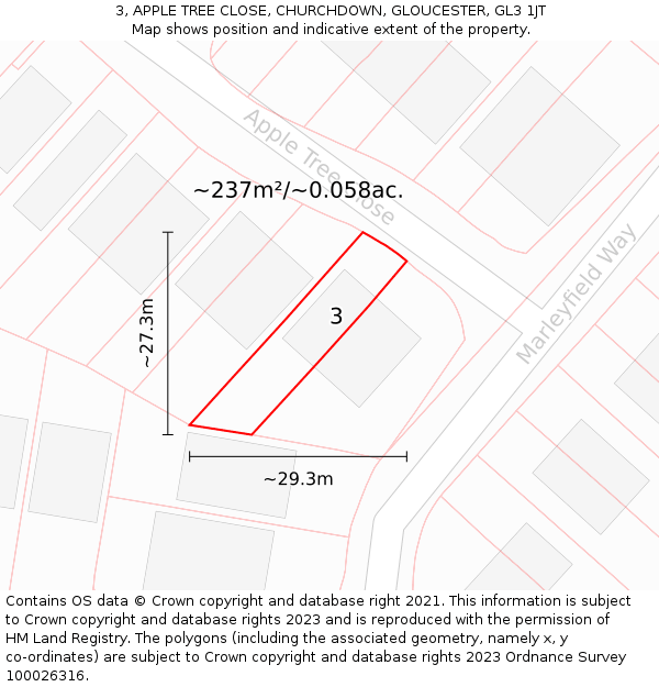3, APPLE TREE CLOSE, CHURCHDOWN, GLOUCESTER, GL3 1JT: Plot and title map