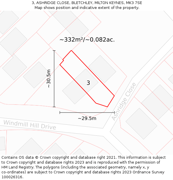 3, ASHRIDGE CLOSE, BLETCHLEY, MILTON KEYNES, MK3 7SE: Plot and title map