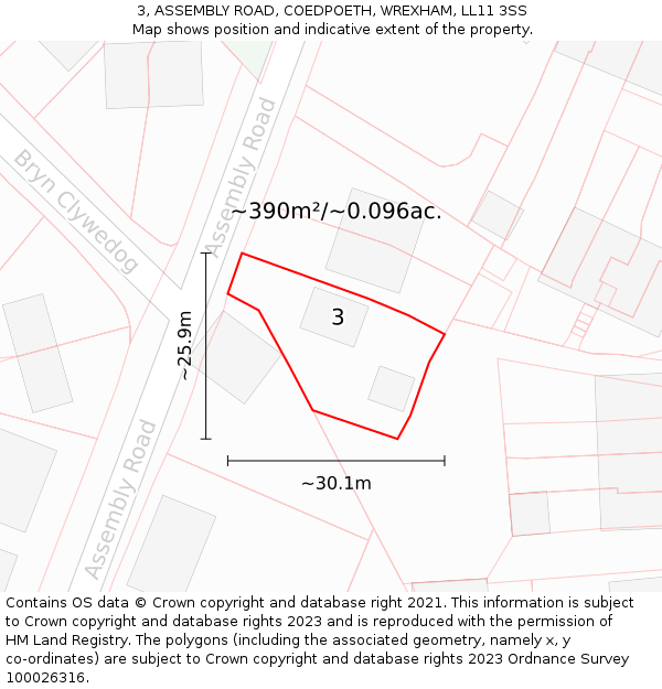 3, ASSEMBLY ROAD, COEDPOETH, WREXHAM, LL11 3SS: Plot and title map