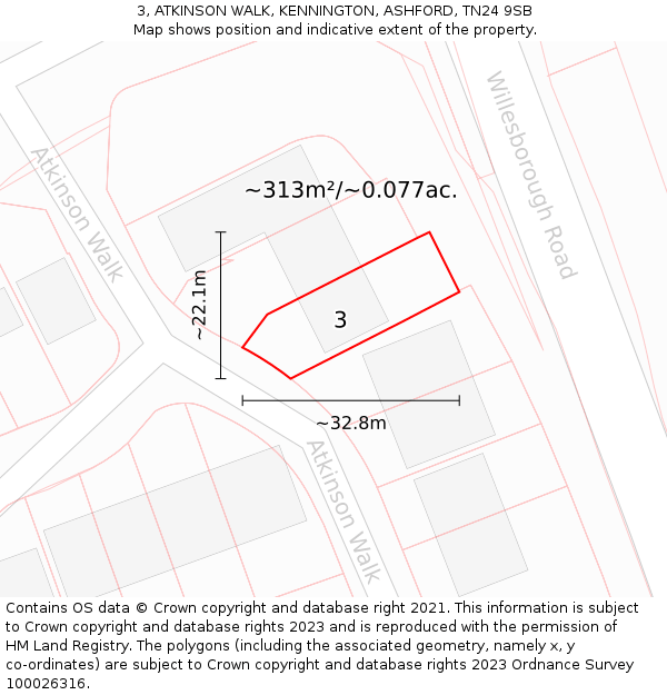 3, ATKINSON WALK, KENNINGTON, ASHFORD, TN24 9SB: Plot and title map