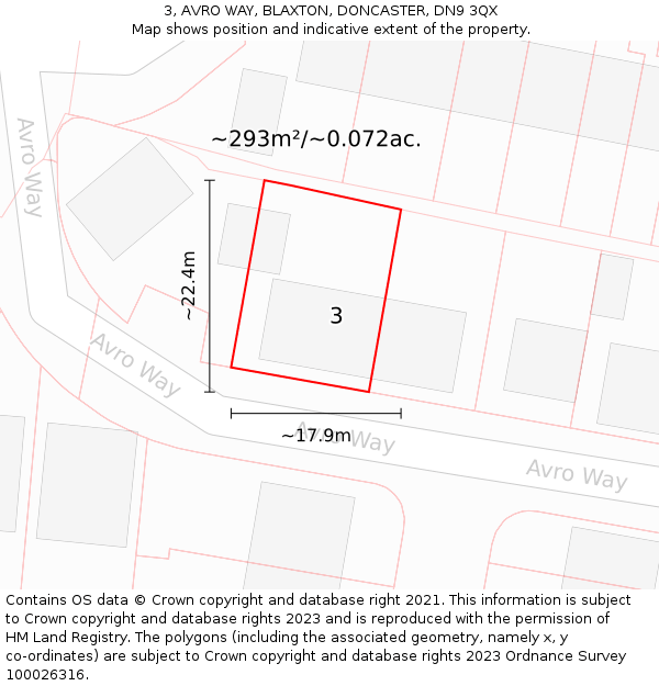 3, AVRO WAY, BLAXTON, DONCASTER, DN9 3QX: Plot and title map