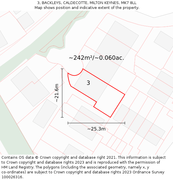 3, BACKLEYS, CALDECOTTE, MILTON KEYNES, MK7 8LL: Plot and title map
