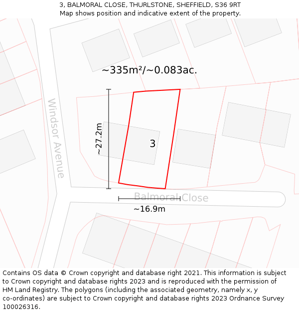 3, BALMORAL CLOSE, THURLSTONE, SHEFFIELD, S36 9RT: Plot and title map