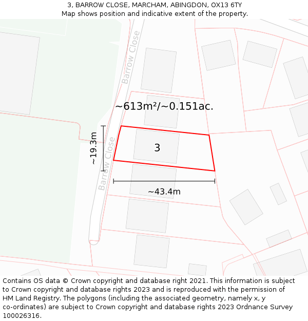 3, BARROW CLOSE, MARCHAM, ABINGDON, OX13 6TY: Plot and title map