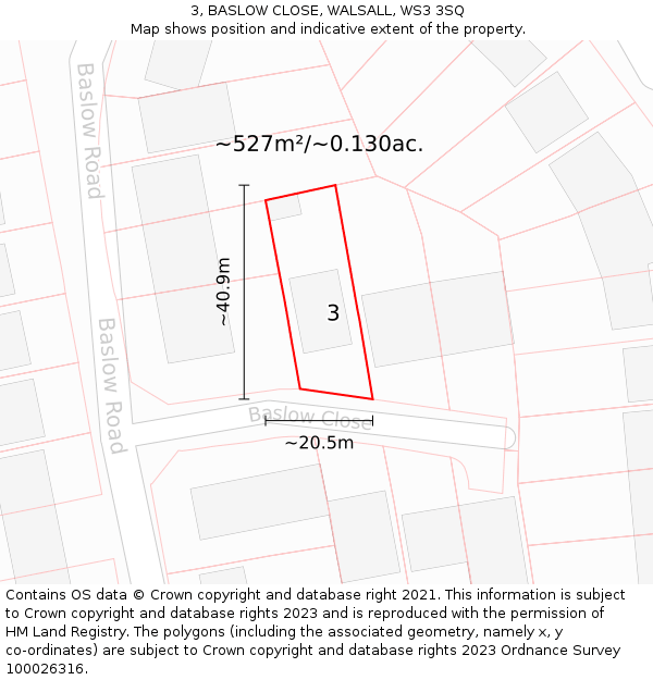 3, BASLOW CLOSE, WALSALL, WS3 3SQ: Plot and title map
