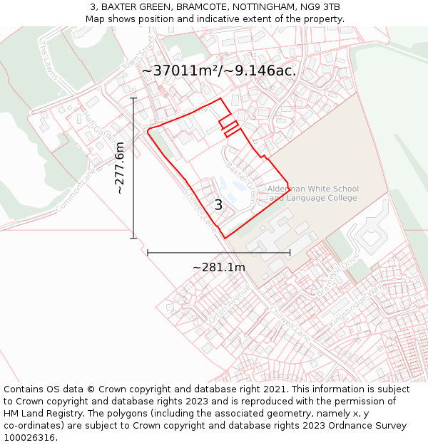 3, BAXTER GREEN, BRAMCOTE, NOTTINGHAM, NG9 3TB: Plot and title map