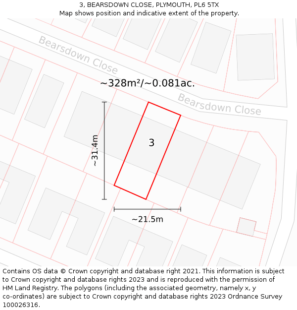 3, BEARSDOWN CLOSE, PLYMOUTH, PL6 5TX: Plot and title map