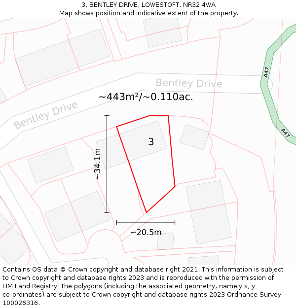 3, BENTLEY DRIVE, LOWESTOFT, NR32 4WA: Plot and title map