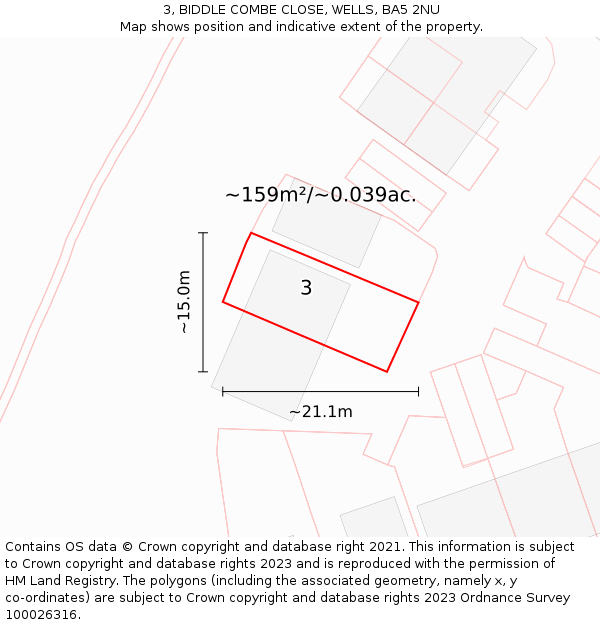 3, BIDDLE COMBE CLOSE, WELLS, BA5 2NU: Plot and title map