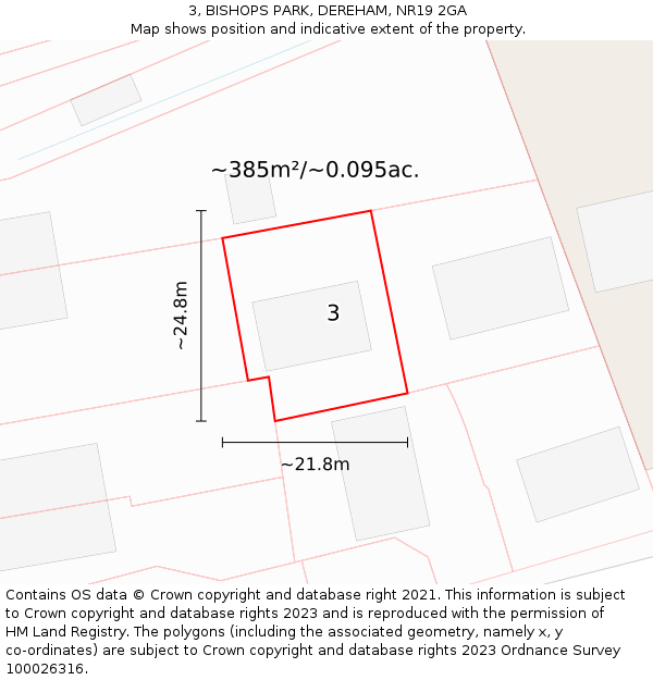 3, BISHOPS PARK, DEREHAM, NR19 2GA: Plot and title map