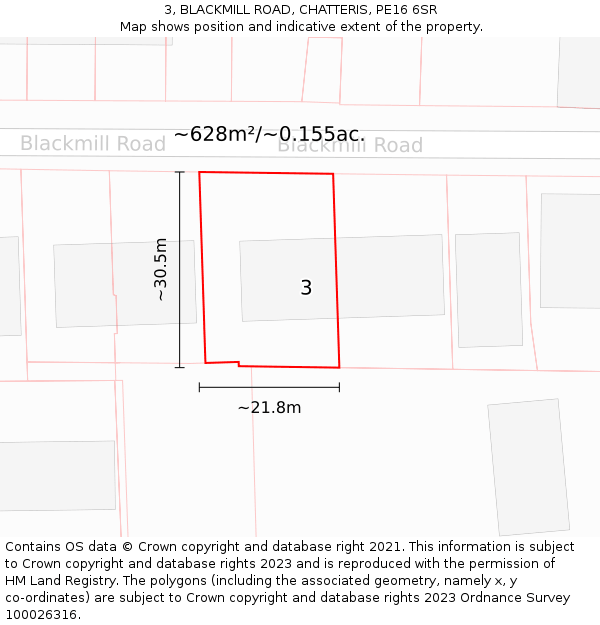 3, BLACKMILL ROAD, CHATTERIS, PE16 6SR: Plot and title map