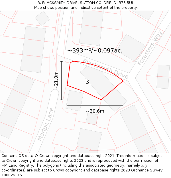 3, BLACKSMITH DRIVE, SUTTON COLDFIELD, B75 5UL: Plot and title map