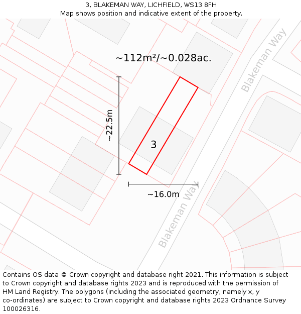 3, BLAKEMAN WAY, LICHFIELD, WS13 8FH: Plot and title map