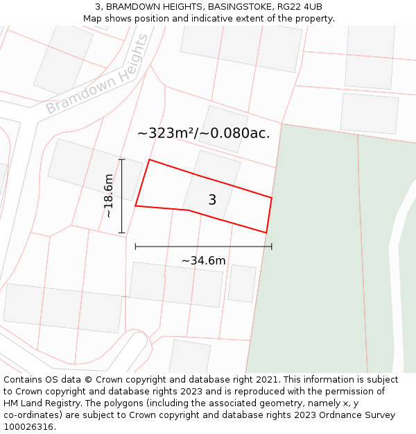 3, BRAMDOWN HEIGHTS, BASINGSTOKE, RG22 4UB: Plot and title map